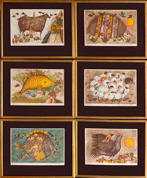 Francoise Deberdt, a set of six cloour lithographs signed and numbered 88/500.