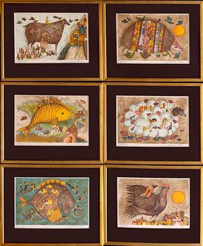 Francoise Deberdt, a set of six cloour lithographs signed and numbered 88/500.