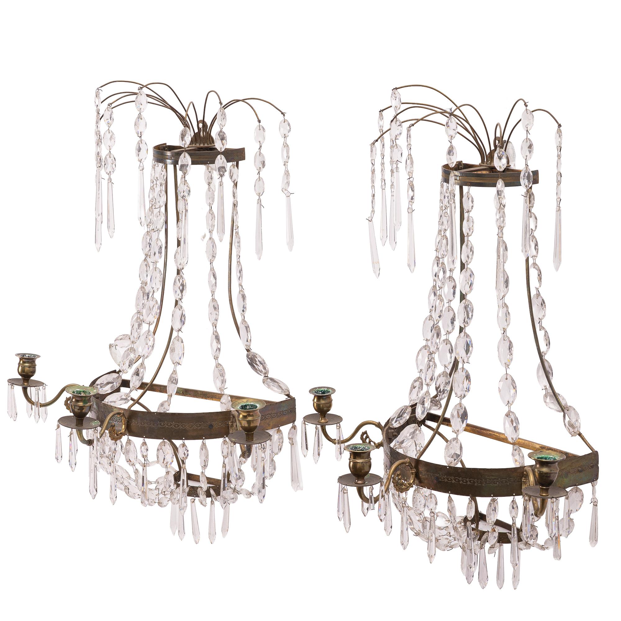 Wall lights, a pair, for three candles, 19th century, Empire style.