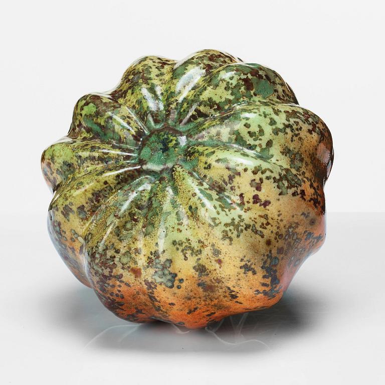 Hans Hedberg, a faience sculpture/ vase of a pumpkin, Biot, France.