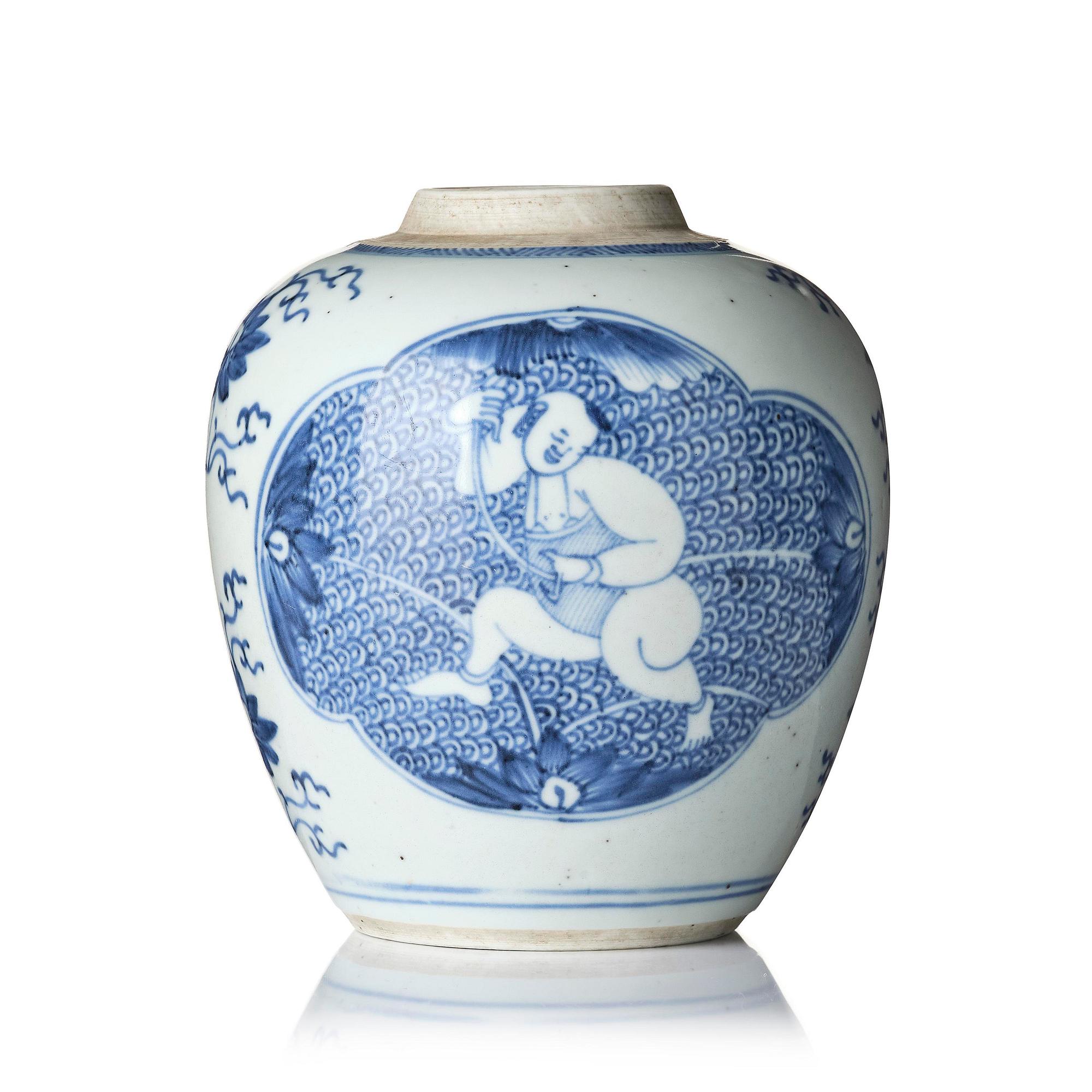 A blue and white 'boys' jar, Qing dynasty, 18th century.