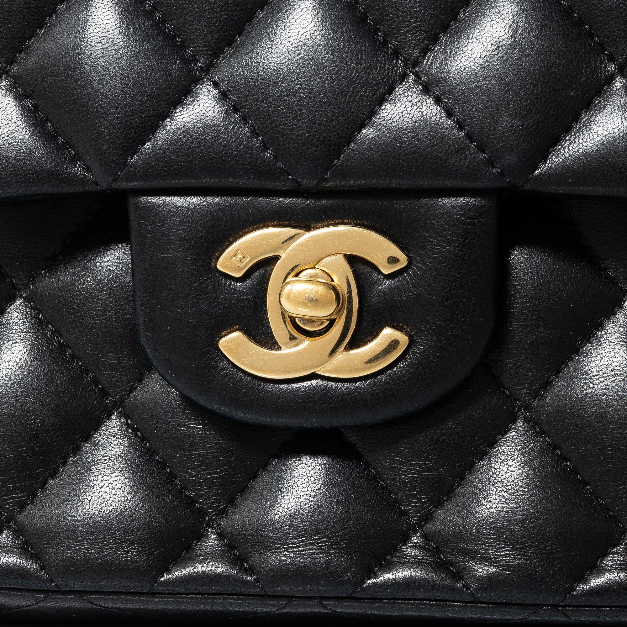 Chanel, A black leather 'Double Flap Bag Small'.