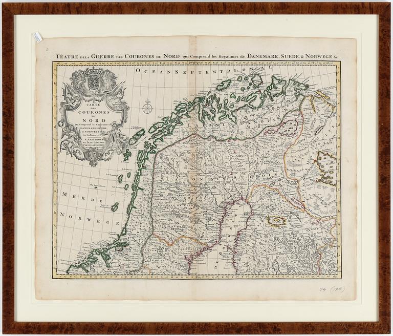 KARTA, kopparstick, "Carte des Couronnes Du Nord qui compend...", 1700-tal.
