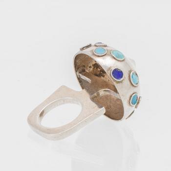 Berit Johansson, silver and glass ring, 1960s.