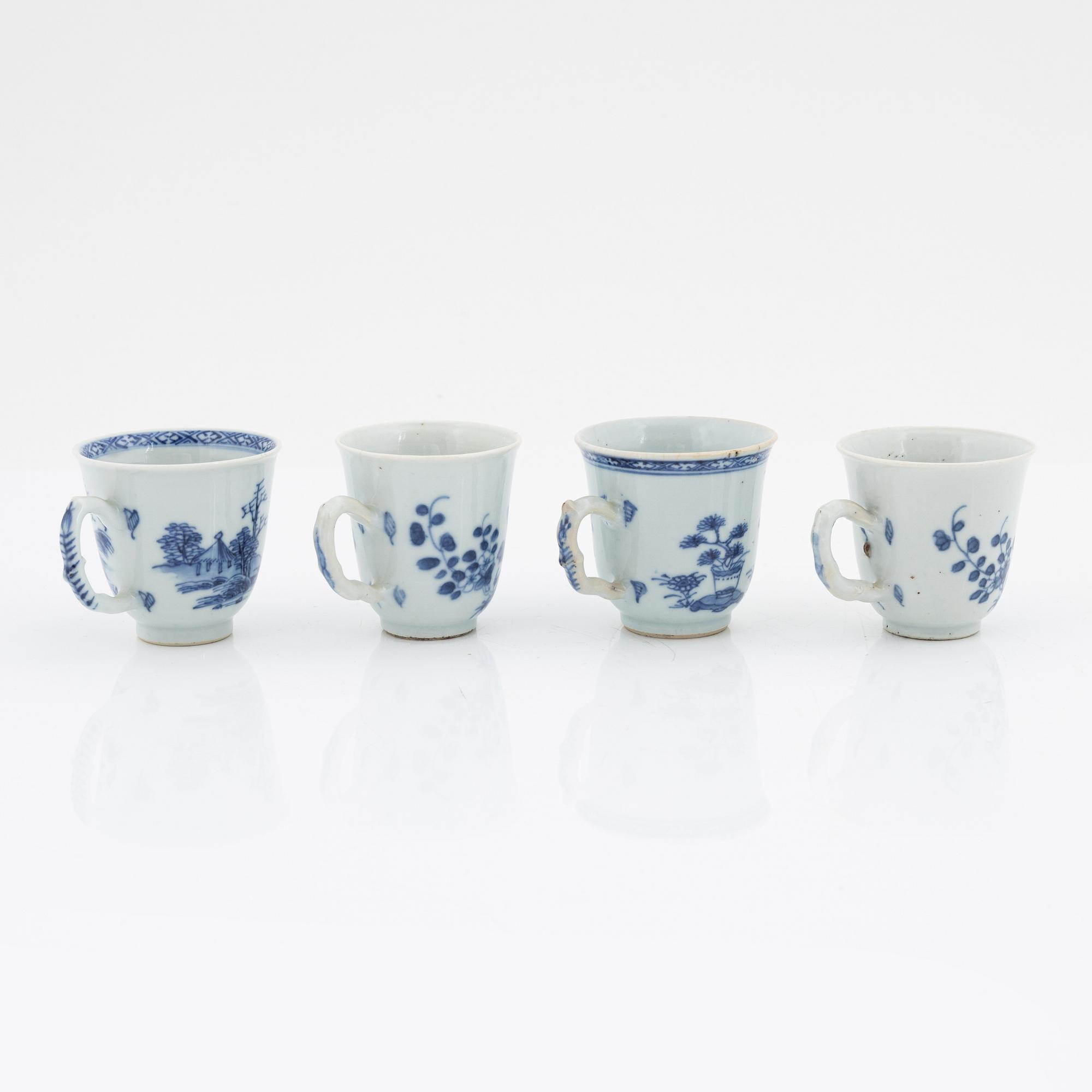 A set of 11 odd Chinese Export cups, Qing dynasty, 18th Century.