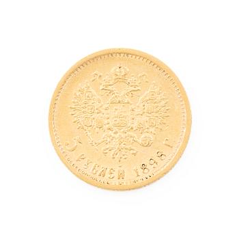 Gold coin, Nicholas II, Russia, 5 Rubles, 1898.