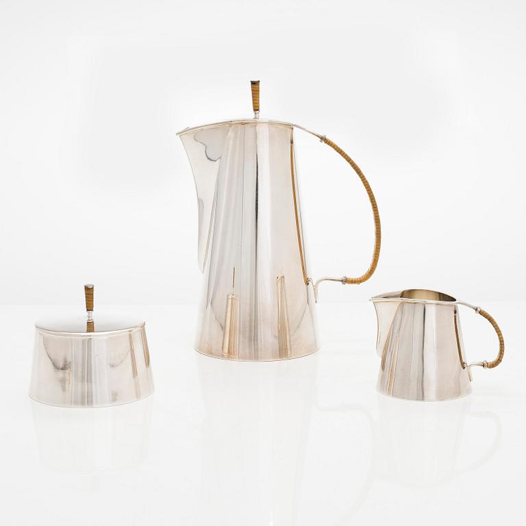 A 3 piece silver coffee set, Kultateollisuus Oy, Turku 1957.