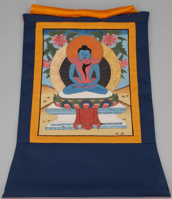 THANGKA, blandteknik på textil, Tibet/Indien 1900-talets slut.