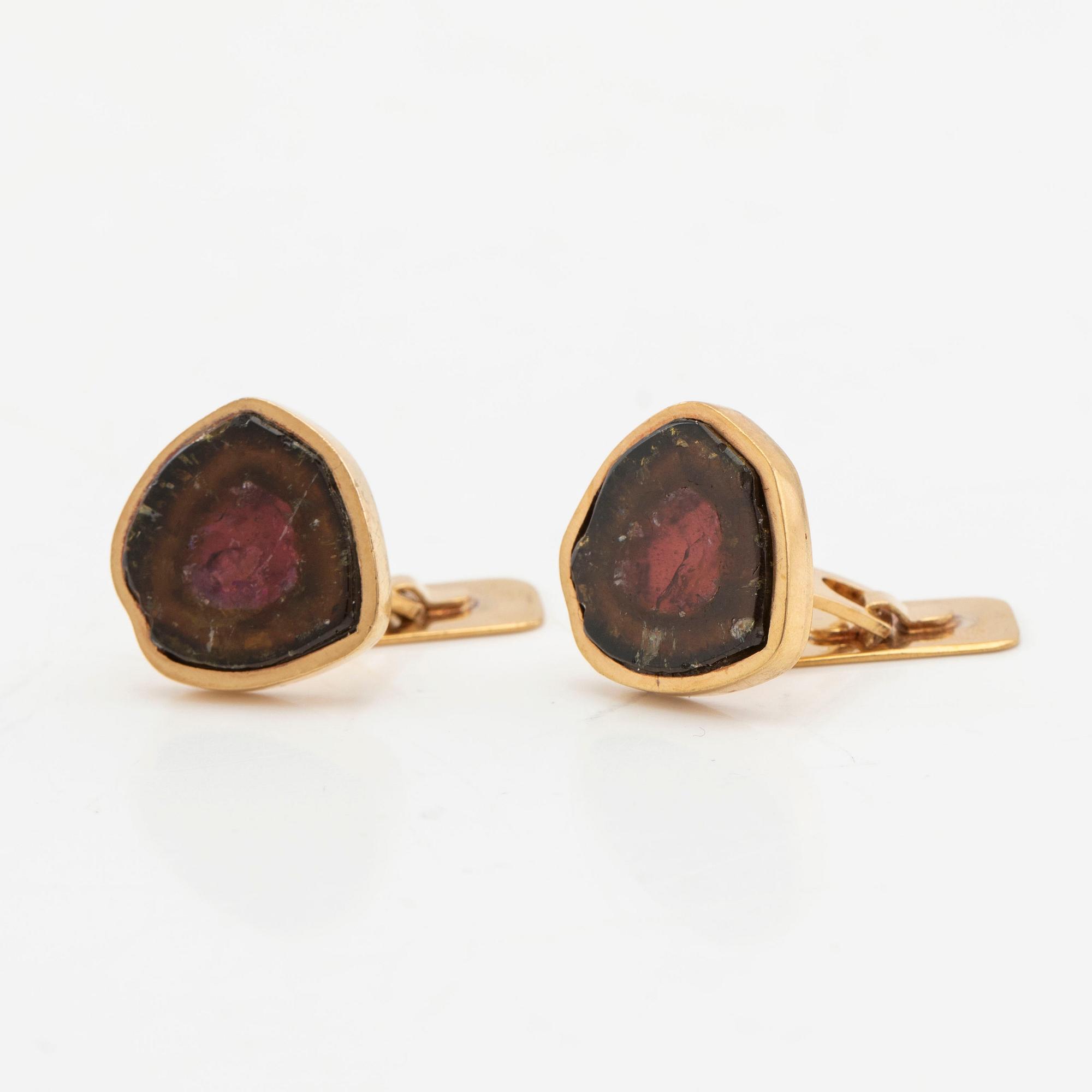 Cufflinks, a pair, 18K gold with tourmalines.