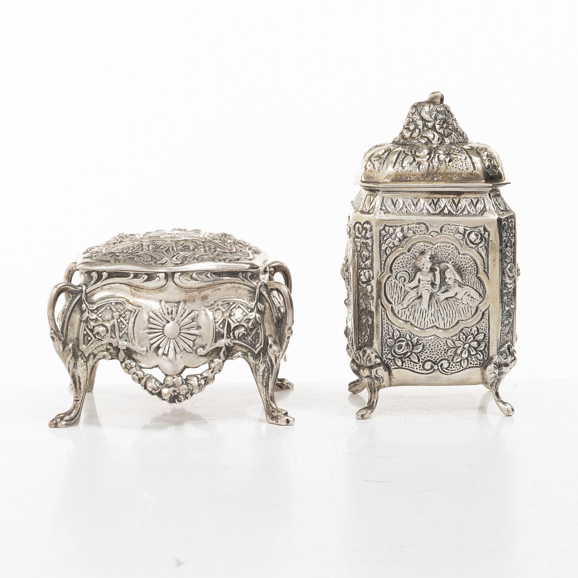 Two silver boxes, Louis XVI style, 20th century.
