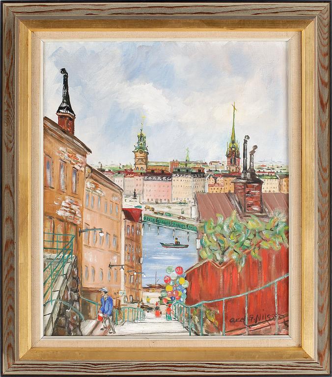 OKÄND KONSTNÄR, olja på duk, signerad Axel G.E Nilsson, omkring 1900-talets mitt.
