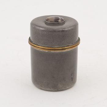 Estrid Ericson, a pewter, brass and agate jar, Svenskt Tenn, 1957.