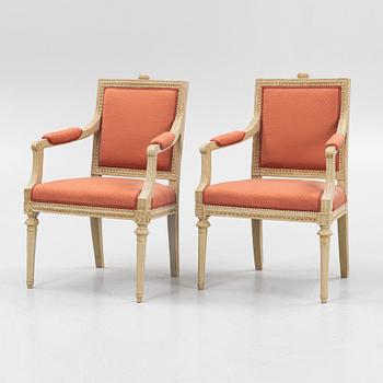 A pair of late Gustavian open armchairs from Lindome, circa 1800.