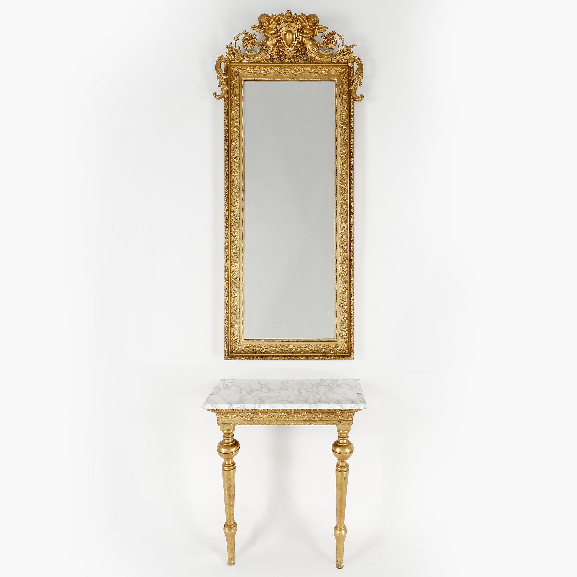 SPEGEL MED KONSOLBORD, nyrenässans, sent 1800-tal.