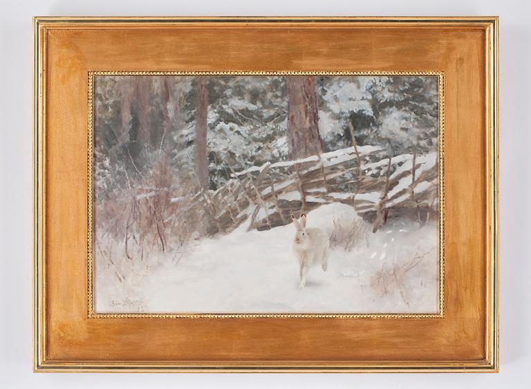 Bruno Liljefors, Winter landscape with hare.