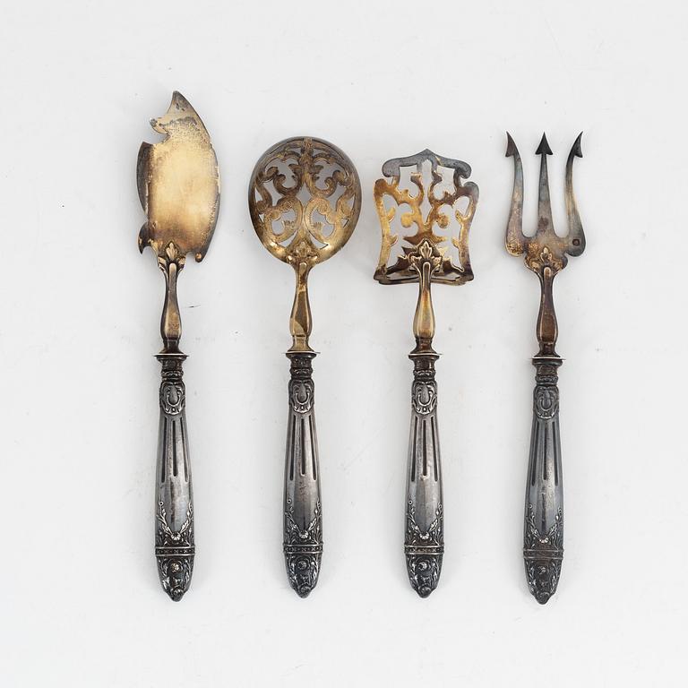 A set of French parcel-gilt silver dessert cutlery, Paris, second half of the 19th century (4 pieces).