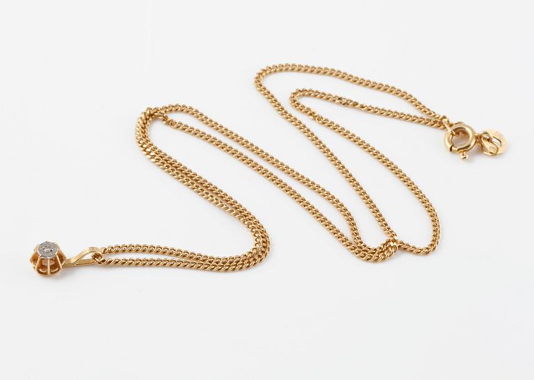 HÄNGE, 18K guld med liten åttkantslipad diamant, importstämplat.  Vikt 4,2 gram.