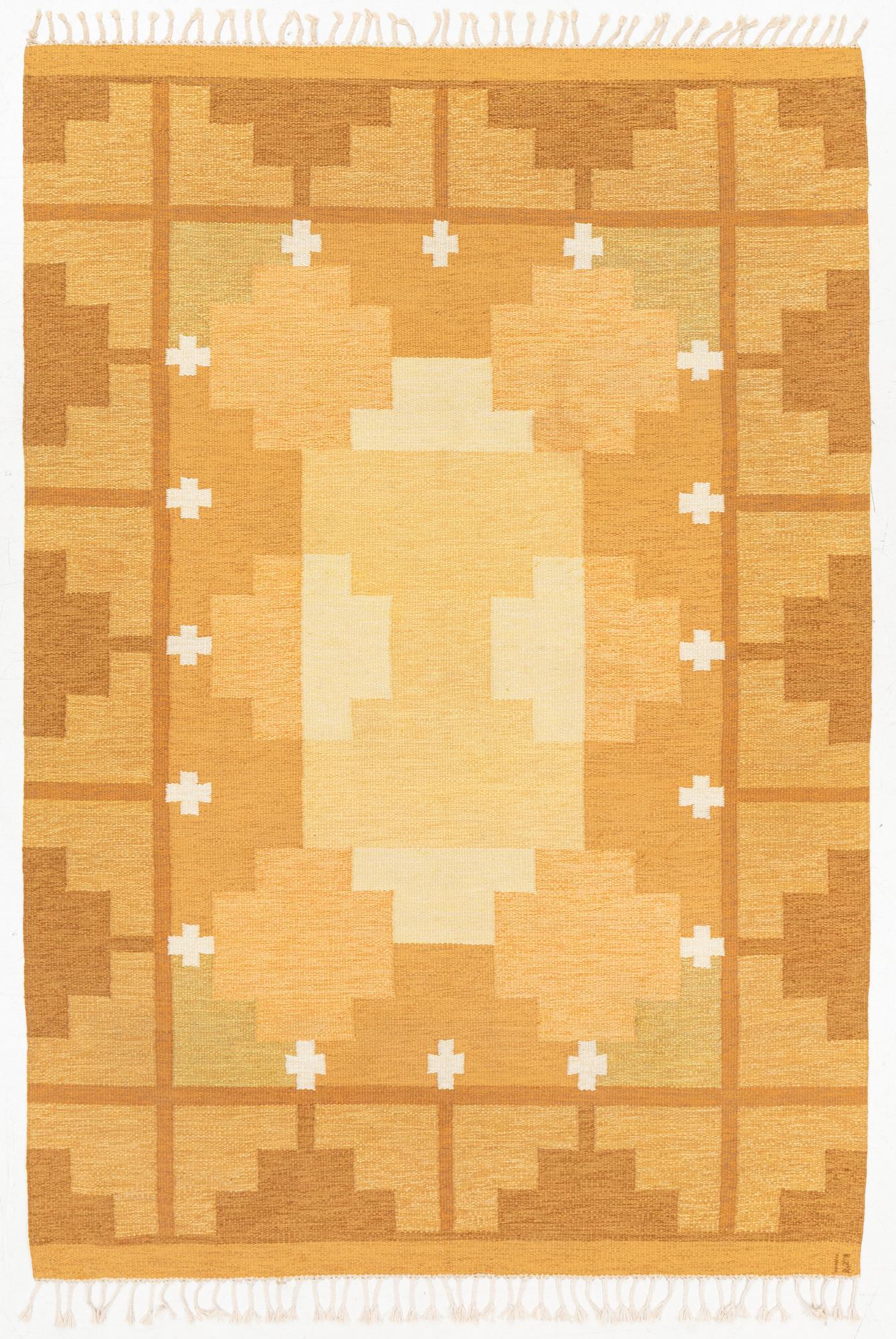 Ingegerd Silow, Rug, “Siljan gul”, flat weave, approximately 280 x 190 cm, signed IS.