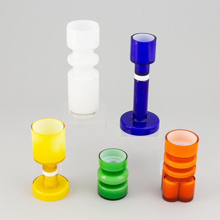 PO Ström, five glass vases, Alsterfors Glassworks, Sweden ca 1970.