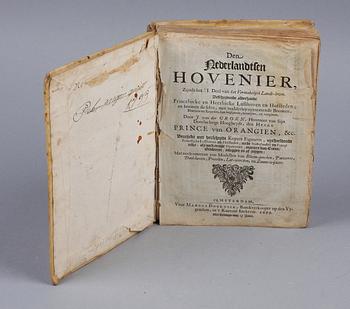 BOK, "Den Nederlandten Hovenier" av J. van der Groen, Amsterdam 1669.
