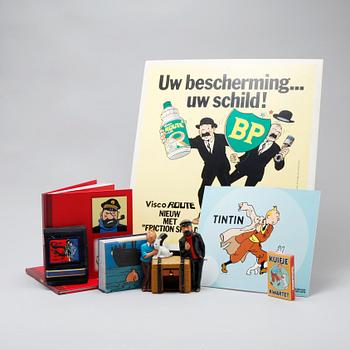 TIN TIN, parti, bl a affischer och figurer, 1900-talets andra hälft.