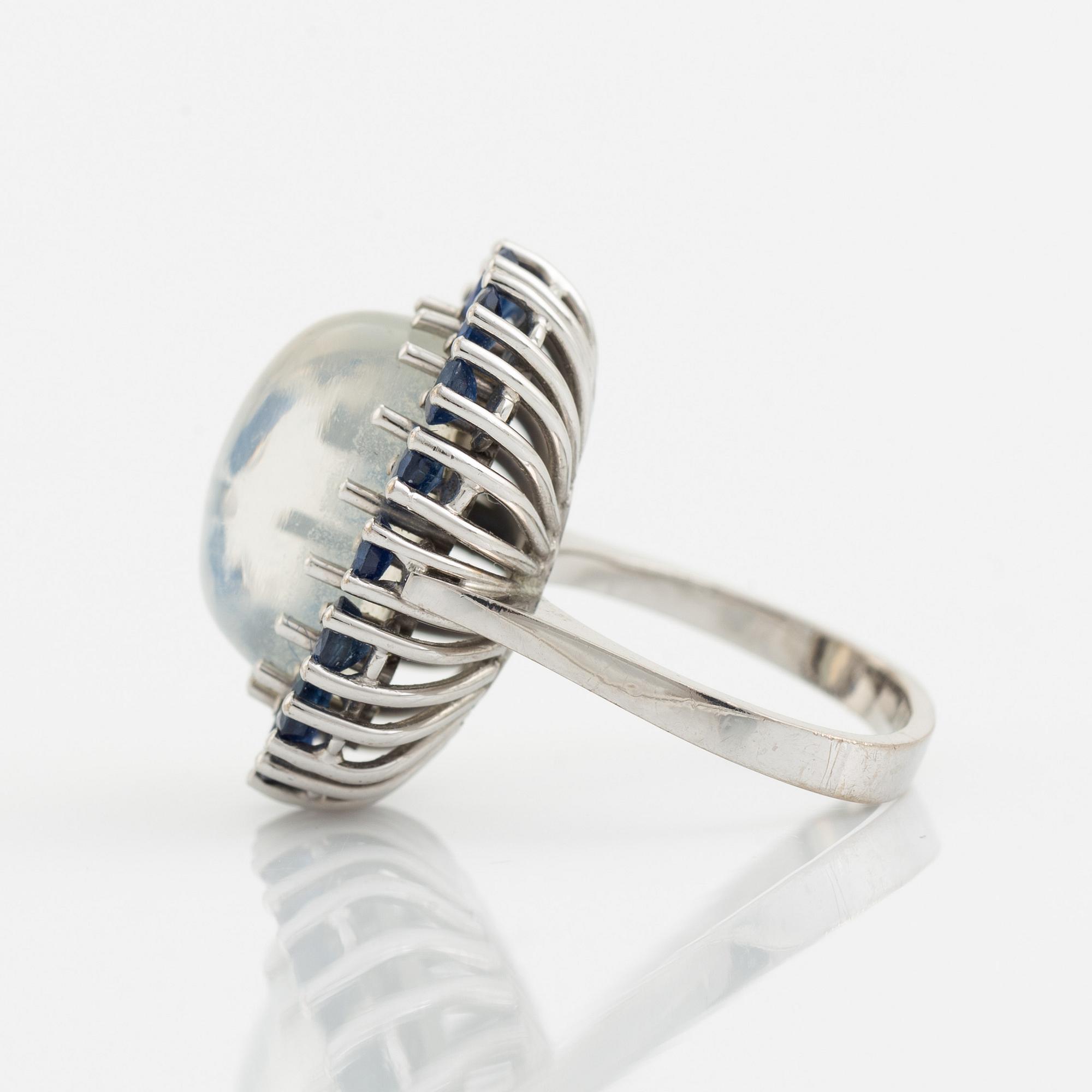 Moonstone and sapphire cocktail ring.