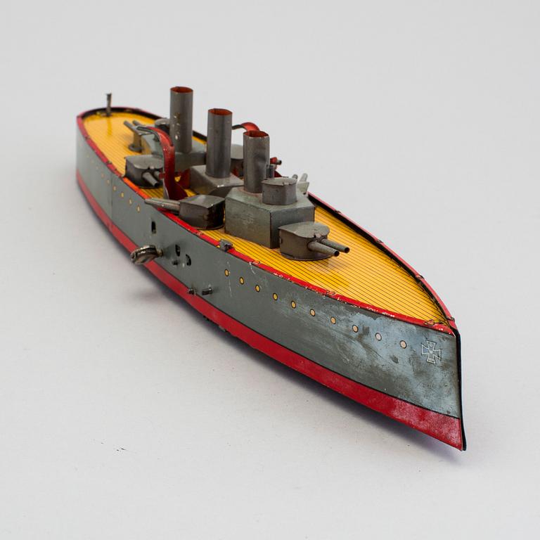 A tinplate Lehmann Emden 729 battleship, Germany. In production 1917-1937.