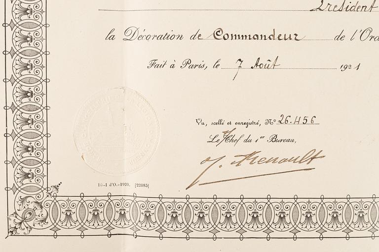 Legion of Honor, France, Commander's cross, in case with document.