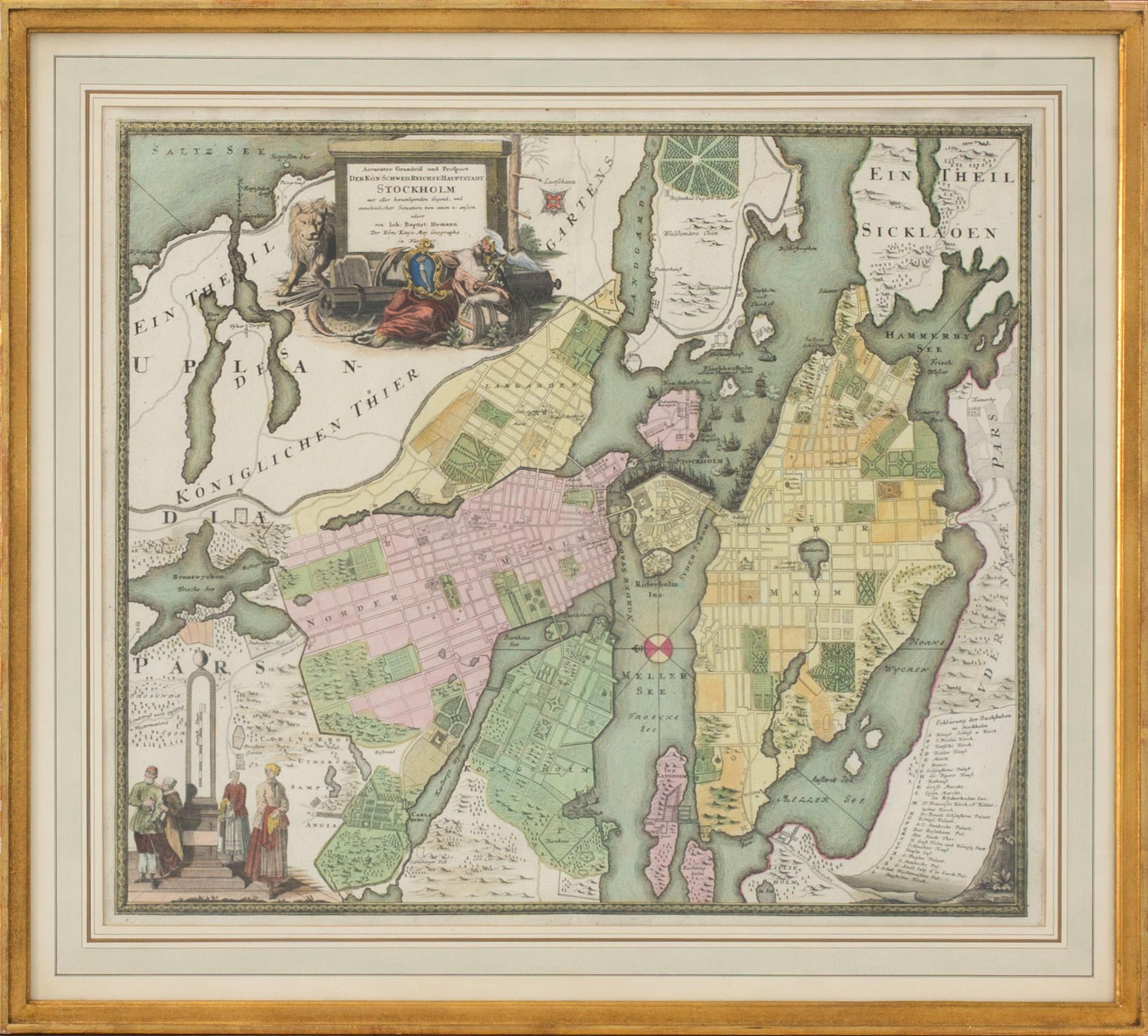 KARTA, över Stockholm, J. Homann, 1700-tal.