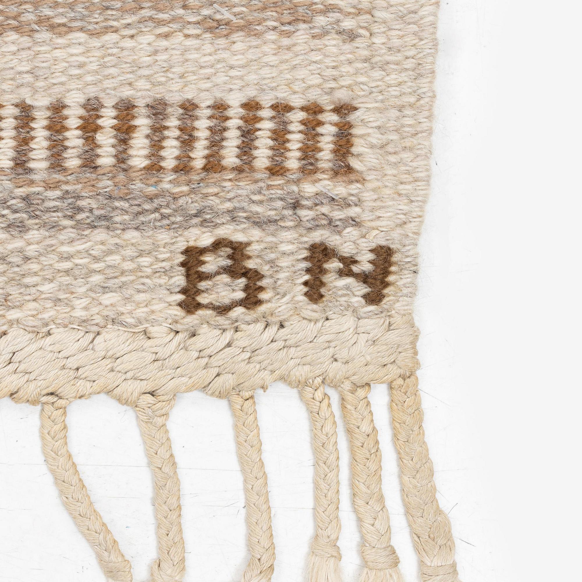 Barbro Nilsson, 'Randig med tvist, grå', flat weave, c. 266,5 x 91 cm, signed AB MMF BN.