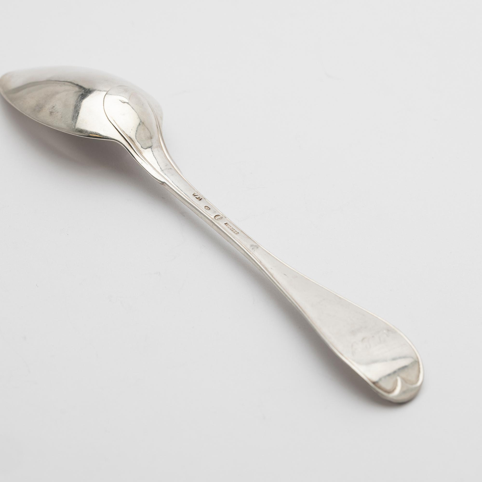 Table spoons, 12 pcs, silver, Stockholm, late 18th century/early 19th century.