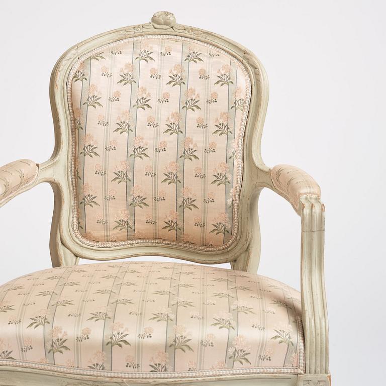 A pair of Gustavian armchairs, Stockholm, second part of the 18th century.