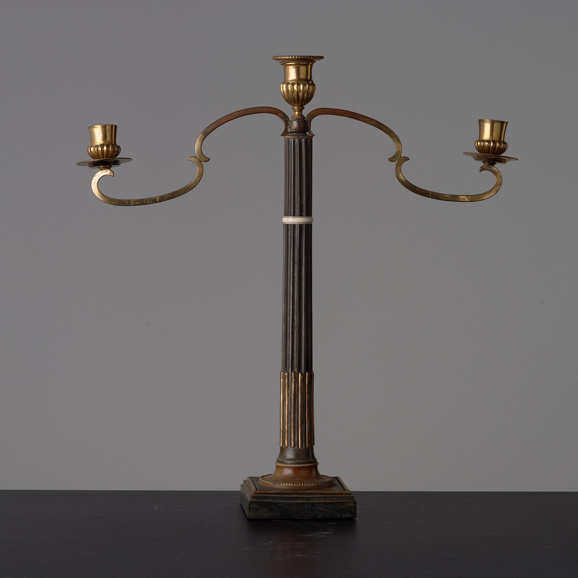 A late Gustavian circa 1800 three-light candelabra.