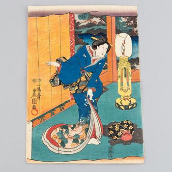 Utagawa Kunisada, 2 st, färgträsnitt, Japan, 1800-tal.