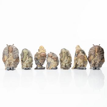 Figuriner 7 st, stengods, "John Bauers Troll", Rosa Ljung, Höganäs.