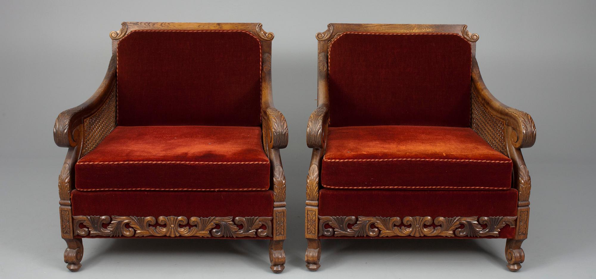 MÖBLEMANG 4 delar, ek, 1900-talets början.