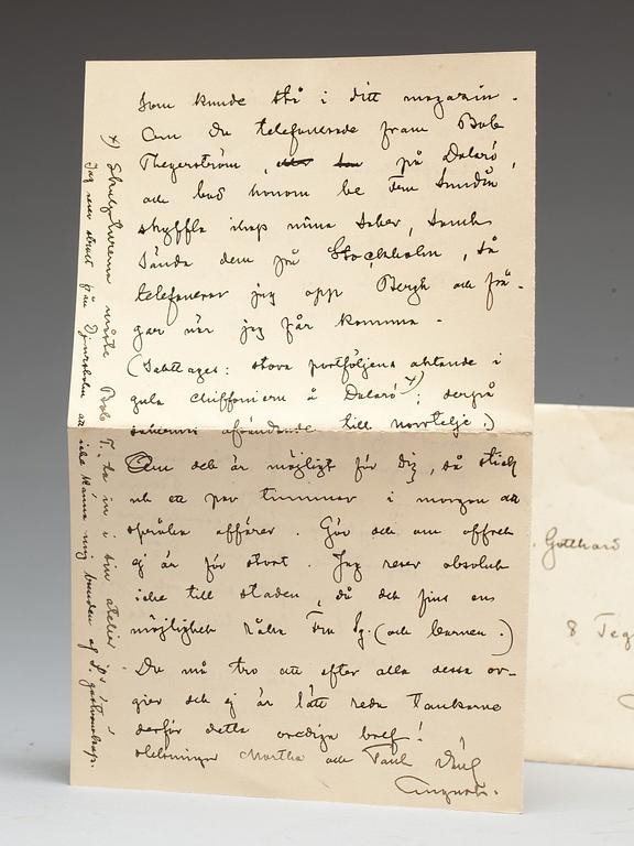 August Strindberg, handskrivet och undertecknat brev. Daterat Djursholm 9 september 1891.