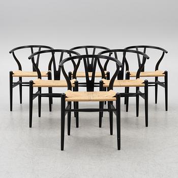 Hans J. Wegner, chairs, 6 pcs, CH24 "The Wishbone Chair", probably Carl Hansen & Son, Odense, Denmark, contemporary production.