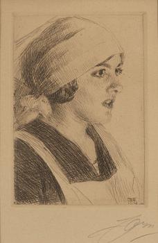 Anders Zorn, etching, 1914, signed Zorn in pencil.