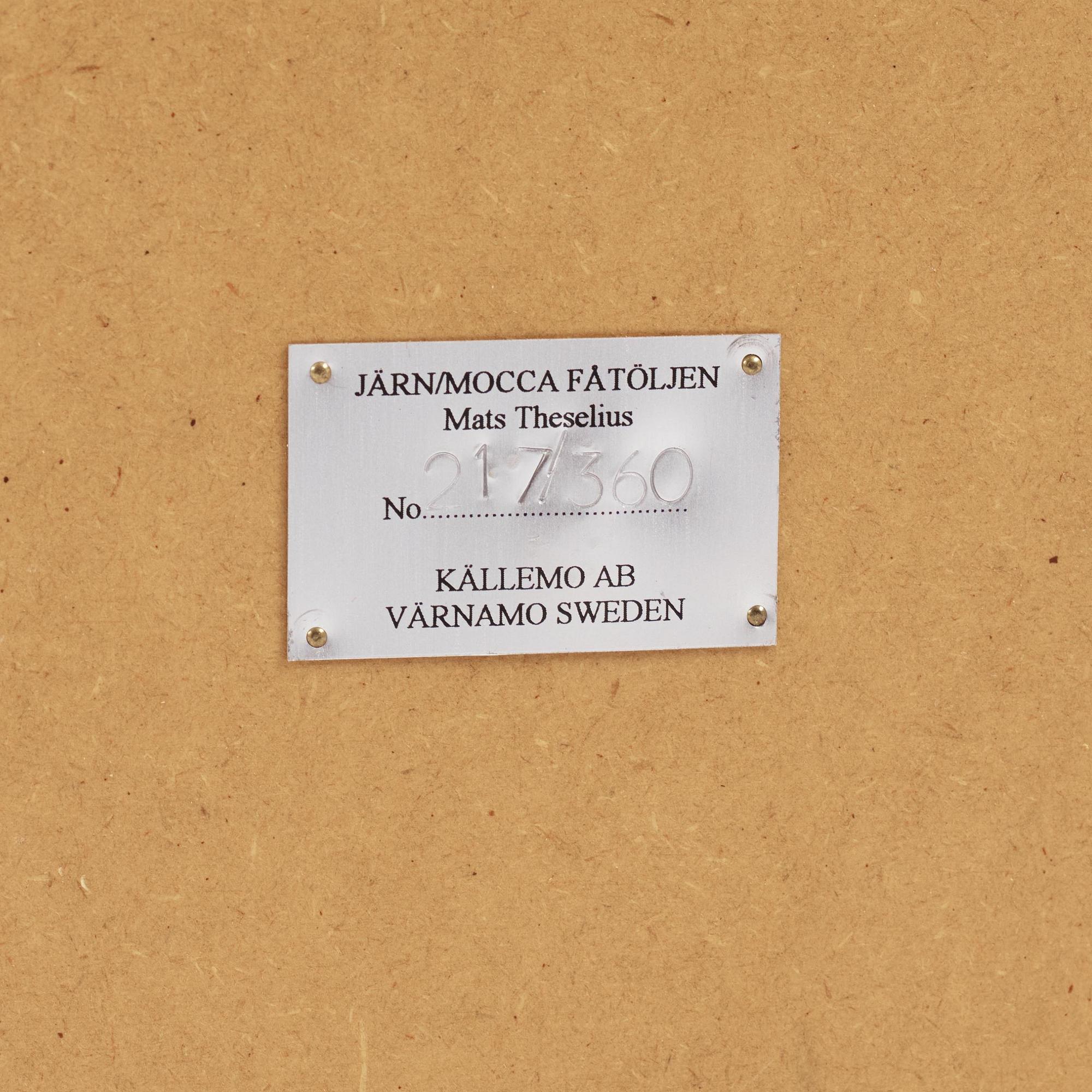 Mats Theselius, fåtölj, "Järn/Moccafåtöljen", ed. 217/360, Källemo, Värnamo, efter 1994.