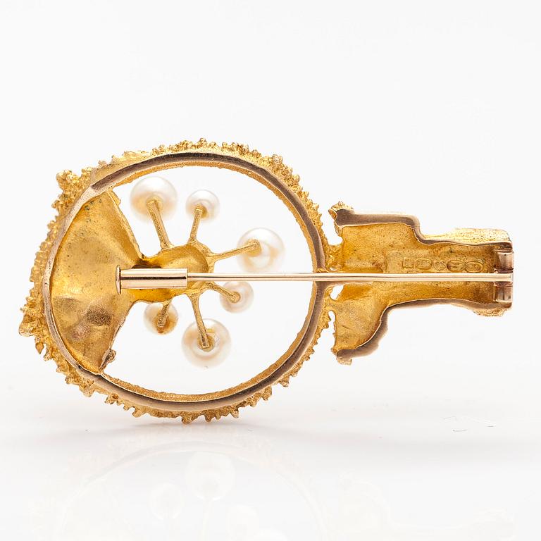 BJÖRN WECKSTRÖM, BROSCH "Havsblomma" och KEDJA, 14K guld, odlade pärlor. Lapponia 1969 och 1970.