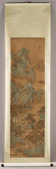 RULLMÅLNING med KALLIGRAFI. Troligen av kvinnlig konstnär (Yinhu från Tongjin), Qingdynastin (1644-1912).