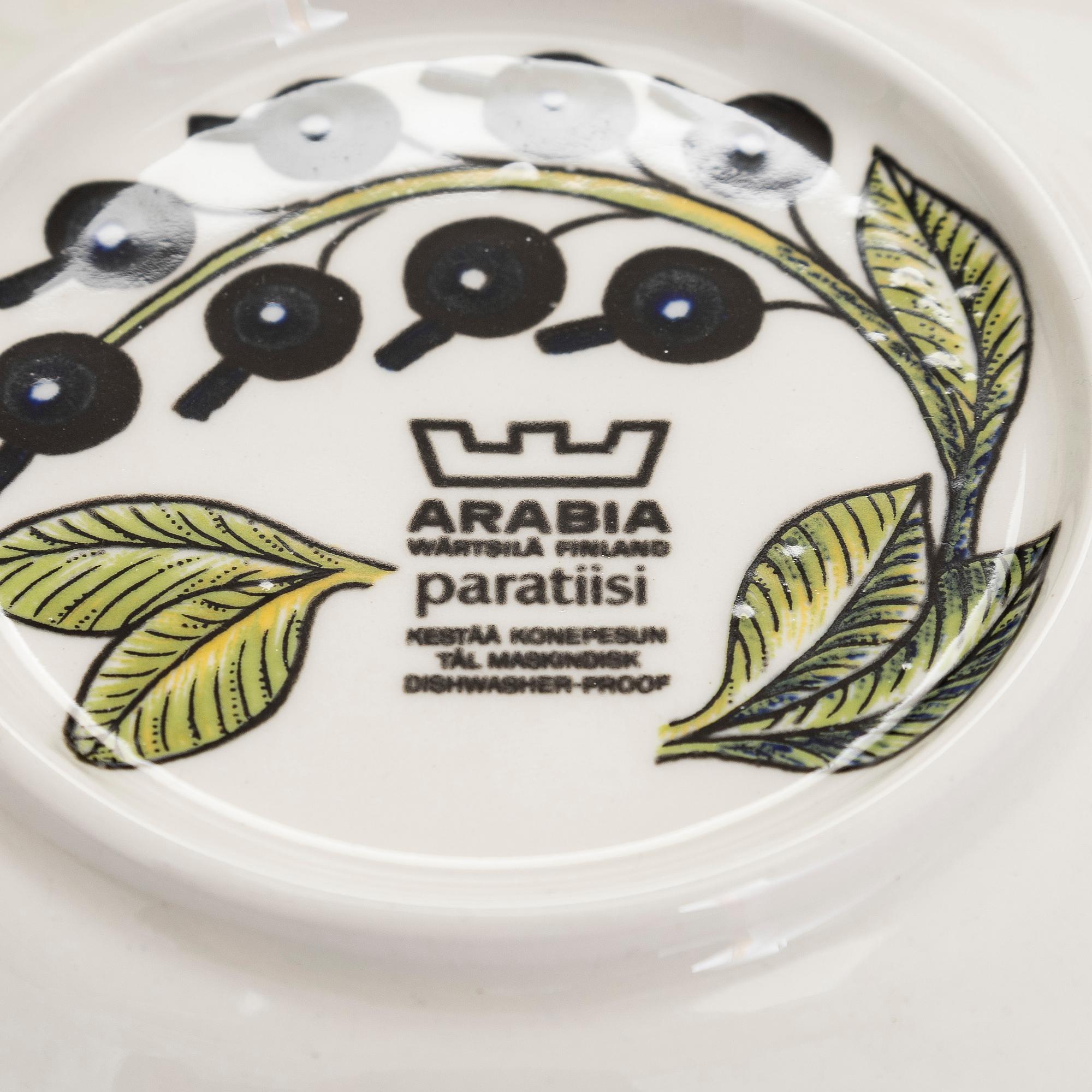 Birger Kaipiainen, astiaston osia, 8 kpl, "Paratiisi" Arabia, 1900-luvun loppu.