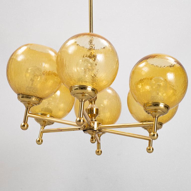 A six-light brass ceiling light, later part of the 20th Century.