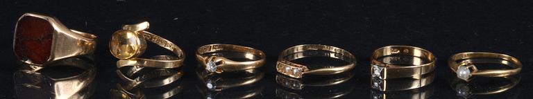 RINGAR, 6 st, 18K guld, tot vikt 14 gram.