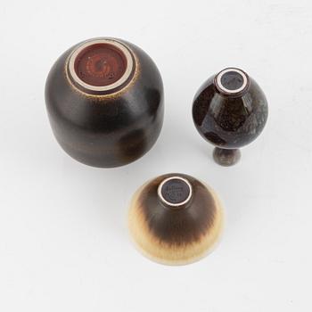 Berndt Friberg, two stoneware vases and a bowl, Gustavsberg Studio, Sweden, 1966, 1977 and 1978.