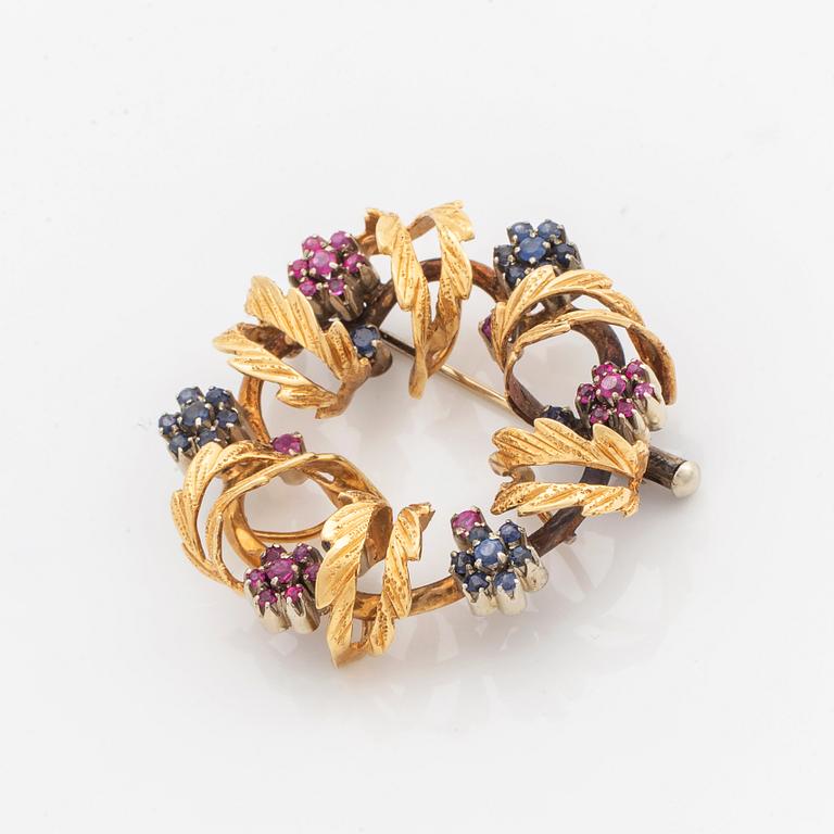 Sapphire and ruby brooch.