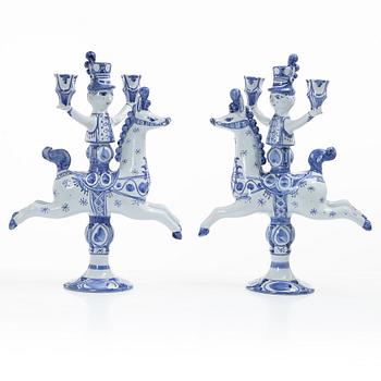 Björn Wiinblad, a pair of earthenware candelabras, Denmark, 1997.