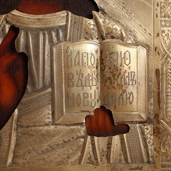 IKON, tryckt motiv med silverrizza, oidentifierad mästare, kontrollmästare Lev Fridrikhovich Oleks, Moskva, 1893.
