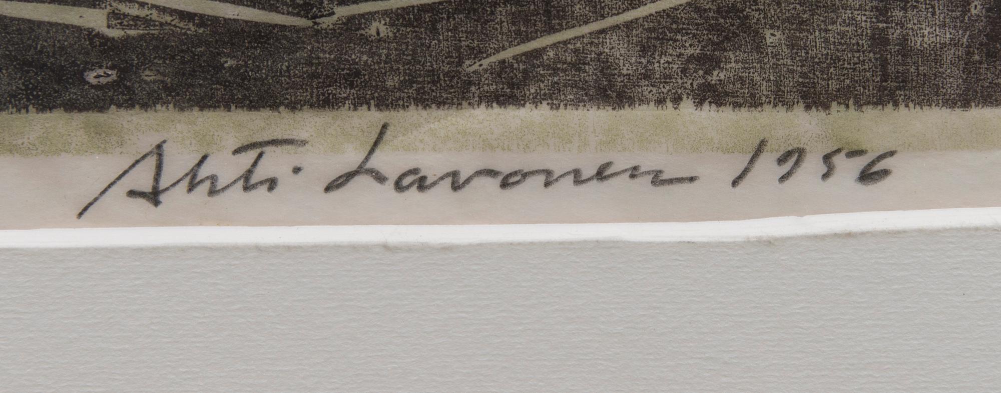 AHTI LAVONEN, träsnitt, signerad och daterad 1956, numrerad, Tplà 6/20.